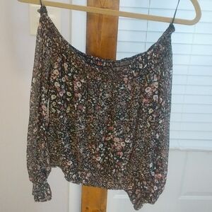Abercrombie & Fitch Off The Shoulder Floral Crop Long Sleeves Top Blouse Size S